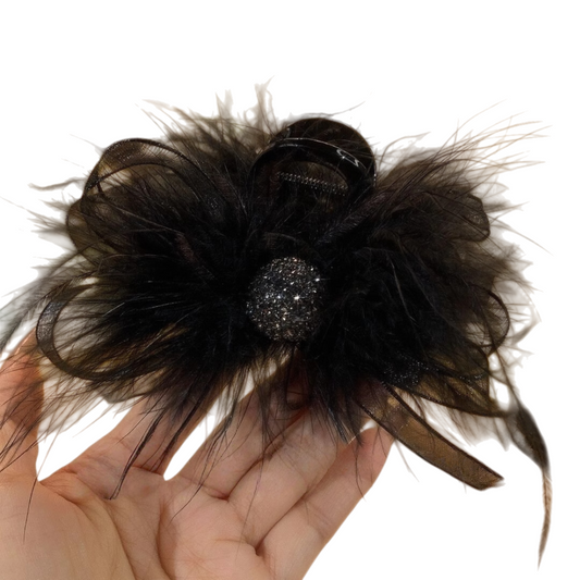 Black Feather Bow Hair Claw