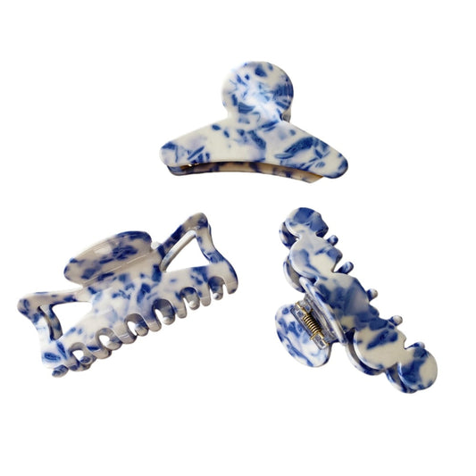 Artistic Blue Porcelain Print Claw Clip